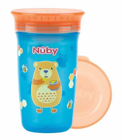 Nuby, kubek niekapek, 360, niebiesko-pomarańczowy, 300 ml, 6m+
