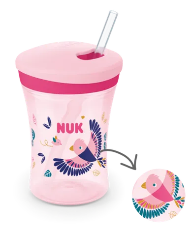 Nuk, Action Cup, kubek niekapek z silikonową słomką, 12m+, różowy, 230 ml