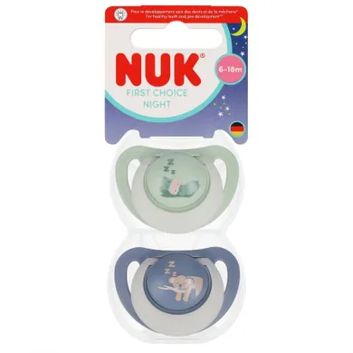 Nuk, First Choice, smoczek uspokajający, hipopotam i koala, 6-18m, 2 szt.