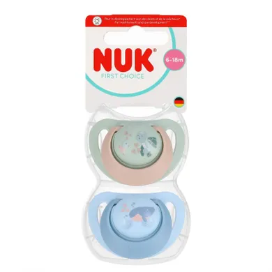 Nuk, First Choice, smoczek uspokajający, żółw i wieloryb, 6-18m, 2 Szt.
