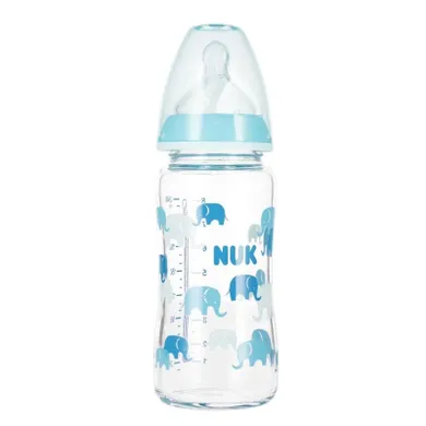 Nuk, First Choice+, szklana butelka ze wskaźnikiem temperatury, 0-6m, turkusowa, 240 ml