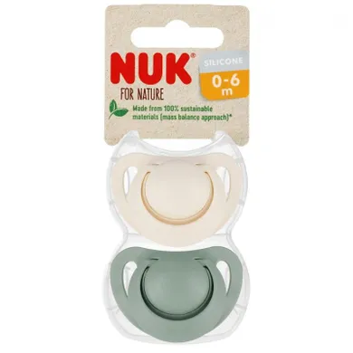 Nuk, For Nature, smoczek uspokajający, silikonowy, 0-6m, zielony, 2 szt.