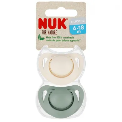 Nuk, For Nature, smoczek uspokajający, silikonowy, 6-18m, zielony, 2 szt.