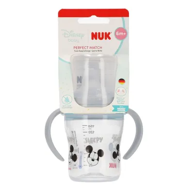 Nuk, Myszka Miki, butelka z uchwytem, popielata, 6m+, 150 ml