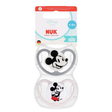 Nuk, Myszka Miki, Perfect Match Air, smoczek uspokajający, popielaty, 0-6m, 2 szt.