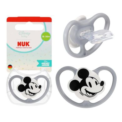 Nuk, Myszka Miki, Perfect Match Air, smoczek uspokajający, silikon, popielaty, 18-36m