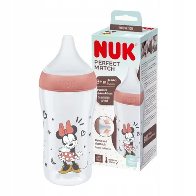 Nuk, Myszka Minnie, Perfect Match, butelka, silikonowy smoczek, rozmiar M, 260 ml
