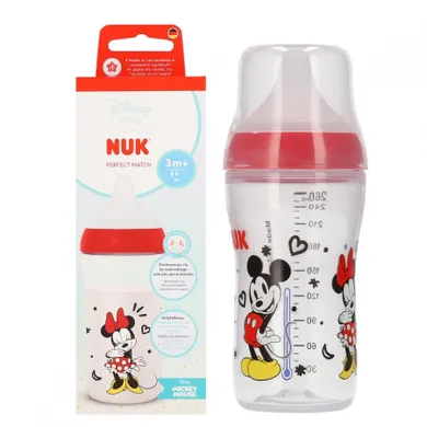 Nuk, Myszka Minnie, Perfect Match, butelka, silikonowy smoczek, rozmiar M, 260 ml