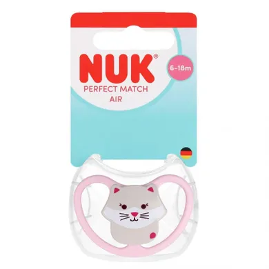 Nuk, Perfect Match Air, smoczek uspokajający, silikonowy, kot, 6-18m