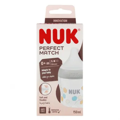 Nuk, Perfect Match, butelka, silikonowy smoczek, rozmiar S-M, bawełna, 150 ml