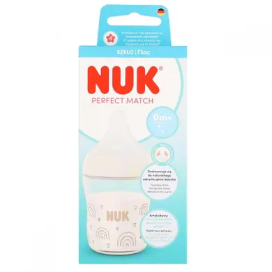 Nuk, Perfect Match, butelka szklana, rozmiar M, tęcza, 120 ml