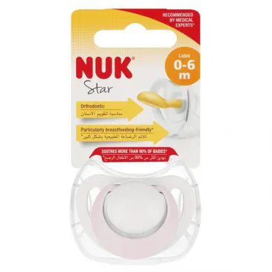 Nuk, Star, smoczek uspokajający, różowy, 0-6m