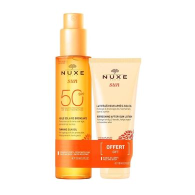 Nuxe, Sun, zestaw: olejek do opalania twarzy i ciała, SPF50, 150 ml + balsam po opalaniu, 100 ml