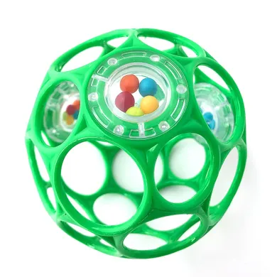 Oball, Piłka z grzechotką, gryzak, zielona, 10 cm, 0m+
