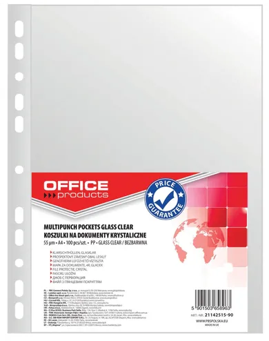 Office Products, koszulki na dokumenty A4, krystalaliczne, 55 mic, 100 szt.