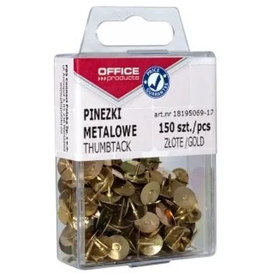 Office Products, pinezki metalowe, w pudełku, złote, 150 szt.