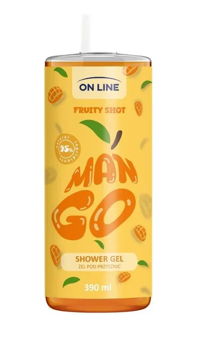 On line, Fruity Shot, żel pod prysznic, Mango, 390 ml