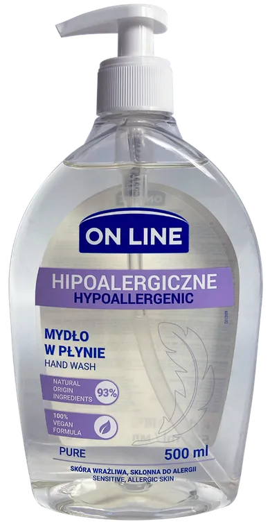 On Line, hipoalergiczne mydło w płynie, dozownik, Pure, 500 ml