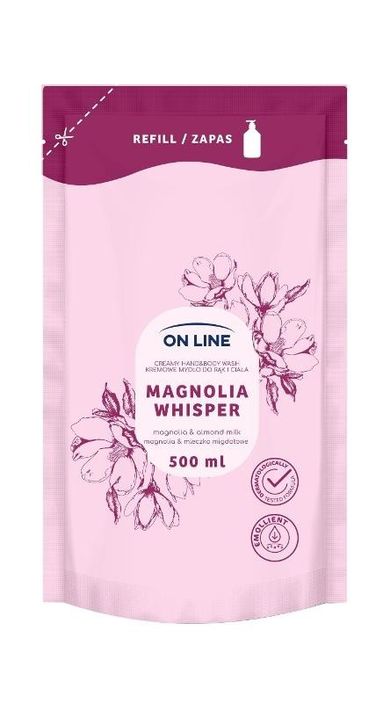 On line, kremowe mydło do rąk i ciała, magnolia&mleczko migdałowe, zapas, 500 ml