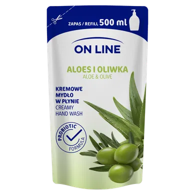 On line, mydło kremowe w płynie, aloes i oliwka, uzupełnienie, 500 ml