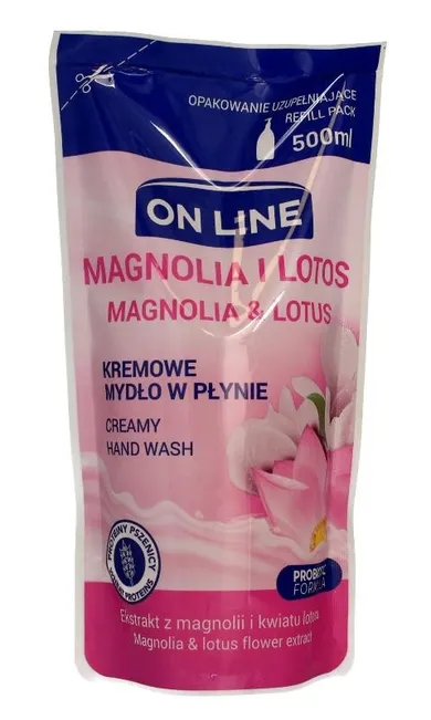 On line, mydło kremowe w płynie, magnolia i lotos, uzupełnienie, 500 ml