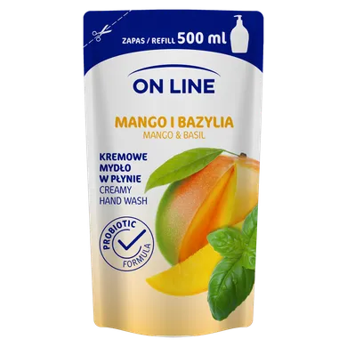 On line, mydło kremowe w płynie, mango i bazylia, uzupełnienie, 500 ml