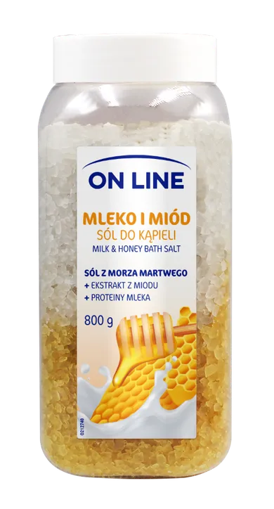 On Line, odprężająca sól do kąpieli, mleko i miód, 800g