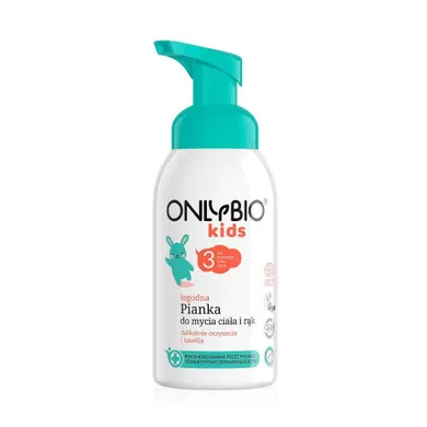 OnlyBio, Kids, łagodna pianka do mycia ciała i rąk od 3. roku życia, 300 ml