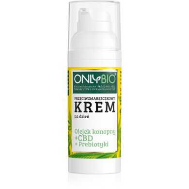 OnlyBio, olejek konopny + CBD + prebiotyki, przeciwzmarszczkowy krem na dzień, 50 ml