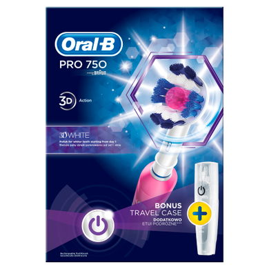 Oral-B, PRO 750 3D White, szczoteczka elektryczna + etui podróżne