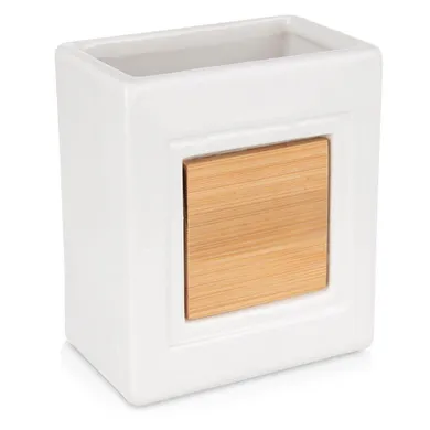 Orion, kubek łazienkowy, dolomitowy, bambusowy, biały