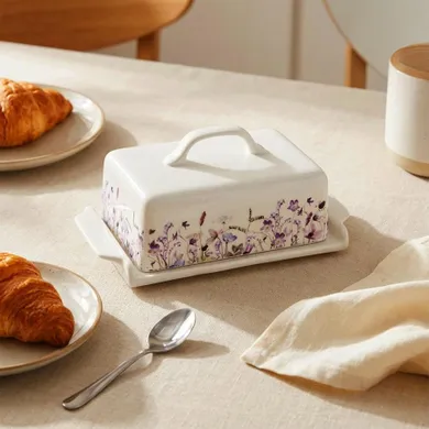 Orion, Louka, maselniczka porcelanowa, biała, kwiaty