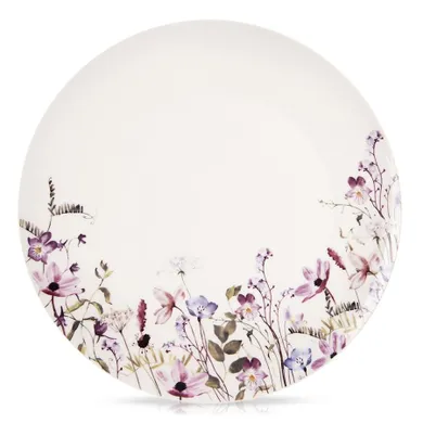 Orion, Louka, talerz obiadowy płytki, porcelanowy, biały, kwiaty, 27 cm