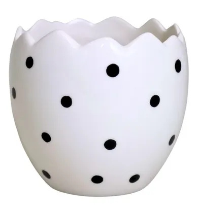 Osłonka ceramiczna, jajko, biała w czarne kropki, średnia, 13-13-11,5 cm