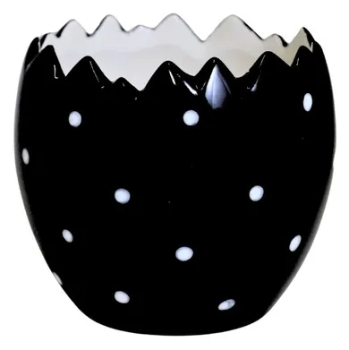 Osłonka ceramiczna, jajko, czarna w białe, kropki, średnia, 13-13-11,5 cm