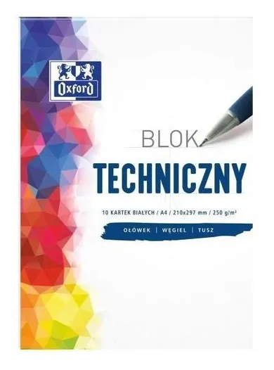 Oxford, blok techniczny A4, 10 kartek, biały, 20 szt.