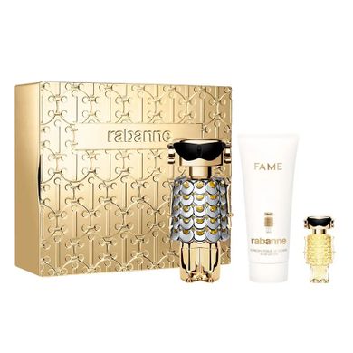 Paco Rabanne, Fame zestaw: woda perfumowana, spray, 80 ml + balsam do ciała, 100 ml + miniatura wody perfumowanej, spray, 4 ml