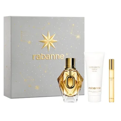Paco Rabanne, Million Gold For Her, zestaw: woda perfumowana, spray, 90 ml + balsam do ciała, 100 ml + woda perfumowana, spray, 10 ml