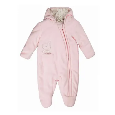 Pajac dzianinowy dziewczęcy z kapturem, różowy, Kanz