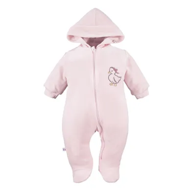 Pajac dziewczęcy z kapturem, welurowy, różowy, Eevi