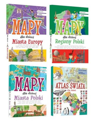 Pakiet: Mapy dla dzieci, Miasta europy, Regiony Polski, Miasta Polski, Atlas świata
