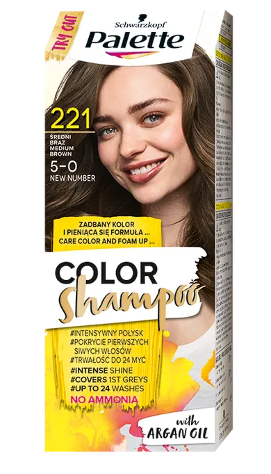 Palette, Color Shampoo, szampon koloryzujący, średni brąz nr 221