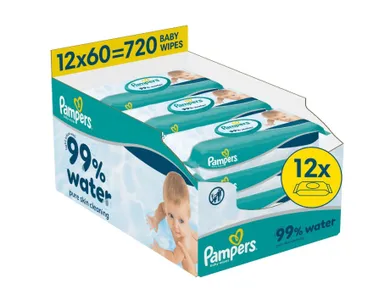 Pampers, 99% Water, chusteczki nawilżane dla dzieci, 12-60 szt.