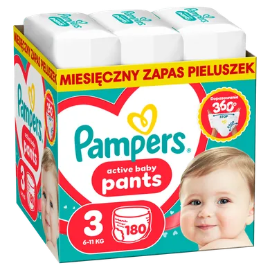 Pampers, Active Baby, pieluchomajtki, rozmiar 3, 6-11 kg, 180 szt.