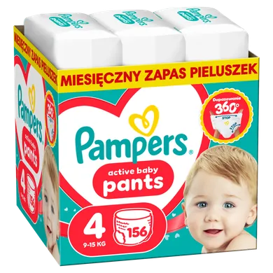 Pampers, Active Baby, pieluchomajtki, rozmiar 4, 9-15 kg, 156 szt.
