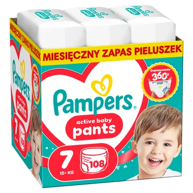 Pampers, Active Baby, pieluchomajtki, rozmiar 7, 15+ kg, 108 szt.