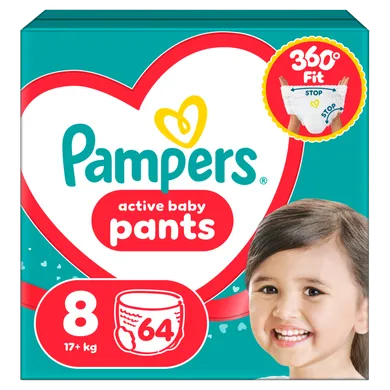Pampers, Active Baby, pieluchomajtki, rozmiar 8, 17+ kg, 64 szt.