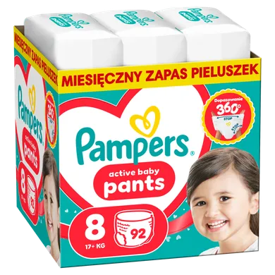 Pampers, Active Baby, pieluchomajtki, rozmiar 8, 17+ kg, 92 szt.