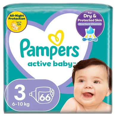 Pampers, Active Baby, pieluchy jednorazowe, rozmiar 3, 6-10 kg, 66 szt.