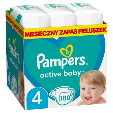 Pampers, Active Baby, pieluchy jednorazowe, rozmiar 4, 9-14 kg, 180 szt.